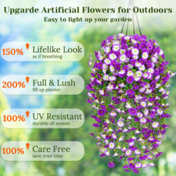 4Pcs 30in Artificial Hanging Plants for Outdoor Patio, Realistic Silk Petunia Faux Flowers in Mix Purple, Perfect Porch Decoration - thumbnail 3