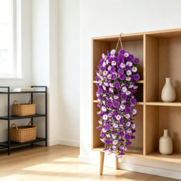 4Pcs 30in Artificial Hanging Plants for Outdoor Patio, Realistic Silk Petunia Faux Flowers in Mix Purple, Perfect Porch Decoration - thumbnail 7
