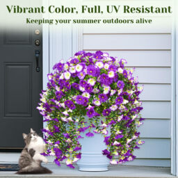 4Pcs 30in Artificial Hanging Plants for Outdoor Patio, Realistic Silk Petunia Faux Flowers in Mix Purple, Perfect Porch Decoration - thumbnail 5