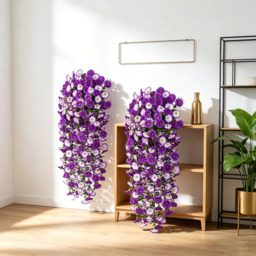 4Pcs 30in Artificial Hanging Plants for Outdoor Patio, Realistic Silk Petunia Faux Flowers in Mix Purple, Perfect Porch Decoration - thumbnail 1