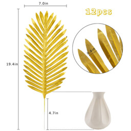 Yuejia 12Pcs 19.4in/49.27cmArtificial Gold Palm Leaves Realistic Golden Plants Leaf Fake Gold Tropical Palm Leaf Faux Gold Leaves Decorations for Balloon Garland Decor Wedding Birthday Tropical Jungle Party - thumbnail 3