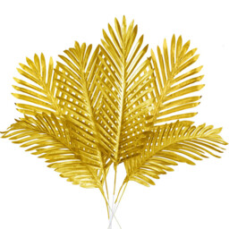 Yuejia 12Pcs 19.4in/49.27cmArtificial Gold Palm Leaves Realistic Golden Plants Leaf Fake Gold Tropical Palm Leaf Faux Gold Leaves Decorations for Balloon Garland Decor Wedding Birthday Tropical Jungle Party - thumbnail 4
