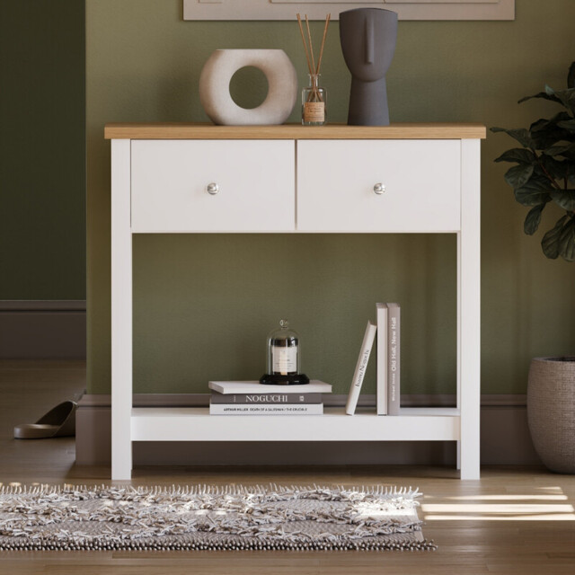 Vida Designs Console Table Arlington 2 Drawers White/Oak Effect - image 1