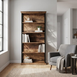 LANTINE 5-Tier Bookshelf, 180 cm Industrial-Style Bookshelf/Cabinet, Floorstanding 5-Tier Display & Storage Shelf, Tall Bookshelf for Home Office, Living Room, Bedroom, Brown & Black - thumbnail 5