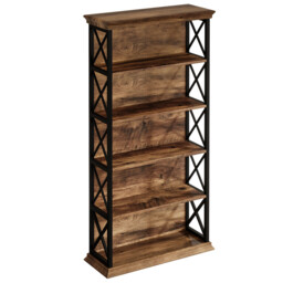 LANTINE 5-Tier Bookshelf, 180 cm Industrial-Style Bookshelf/Cabinet, Floorstanding 5-Tier Display & Storage Shelf, Tall Bookshelf for Home Office, Living Room, Bedroom, Brown & Black - thumbnail 1