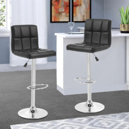 Interiors by Premier Bar Stool Adjustable Baina Quilted Faux Leather Black/Chrome 2pcs - thumbnail 3
