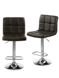 Interiors by Premier Bar Stool Adjustable Baina Quilted Faux Leather Black/Chrome 2pcs - thumbnail 2