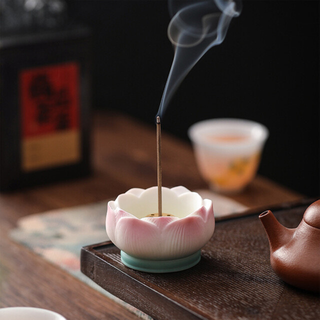 JU7CER Ceramic Lotus-Shaped Incense Burner, Indoor Home Use Holder for Sandalwood, Aromatherapy Offering, Tea Ceremony Tool, Hui Lian Style