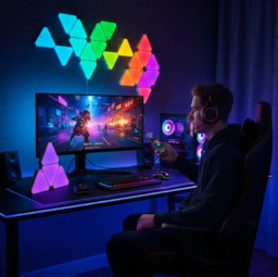 Panel RGB LED 6pcs Dreieckige Gaming Wandleuchte mit Fernbedienung, LED Smart Wand Licht DIY Kombinierbar LED Lichtleisten, Musik Sync App-Steuerung Light Panel für Weihnachten Gaming Zimmer Deko - thumbnail 6