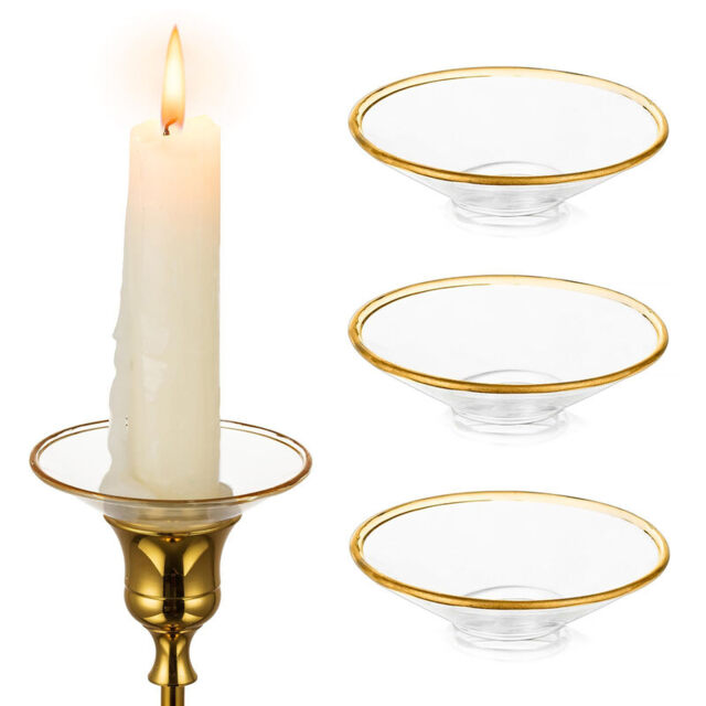 Glass Bobeches for Candlestick Holders, 3 PCS Candle Drip Protectors Candle Rings for Tapers, Candle Drip Catcher for Candle Stick Candle Holder for Wedding Party Church Home (Round, Gold Rim) - image 1