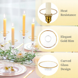 Glass Bobeches for Candlestick Holders, 3 PCS Candle Drip Protectors Candle Rings for Tapers, Candle Drip Catcher for Candle Stick Candle Holder for Wedding Party Church Home (Round, Gold Rim) - thumbnail 6