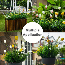 Yuejia 19Pcs 13in/33cmOutdoor Artificial Bushes, Artificial Tulips Flowers Greenery Shrubs Faux Greenery for Outdoor Garden Patio Front Porch Yard Decor - thumbnail 2