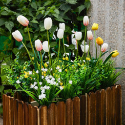 Yuejia 19Pcs 13in/33cmOutdoor Artificial Bushes, Artificial Tulips Flowers Greenery Shrubs Faux Greenery for Outdoor Garden Patio Front Porch Yard Decor - thumbnail 3