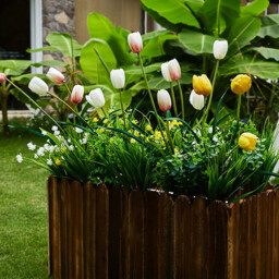 Yuejia 19Pcs 13in/33cmOutdoor Artificial Bushes, Artificial Tulips Flowers Greenery Shrubs Faux Greenery for Outdoor Garden Patio Front Porch Yard Decor - thumbnail 1