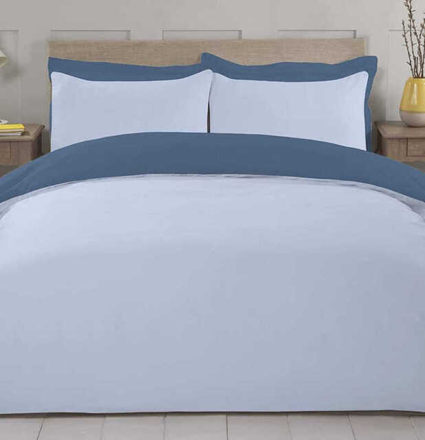 NightComfort Duvet Cover Set Plain Reversible Polycotton Blue/Navy Double - image 1
