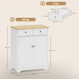 HOMCOM Sideboard Traditional White/Natural - thumbnail 3