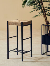 Interiors by Premier Bar Stool Bandar Beech Wood & Hemp Rope Black/Natural