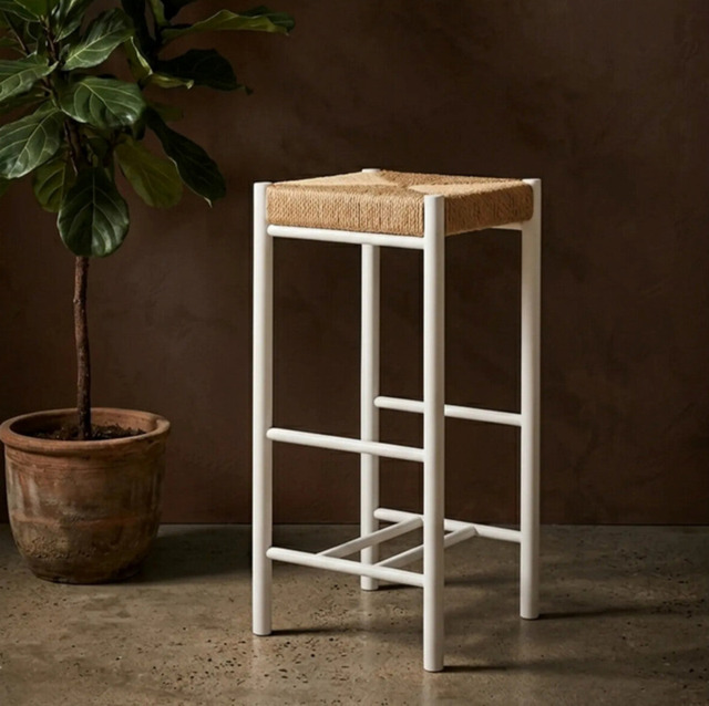 Interiors by Premier Bar Stool Bandar Beech Wood & Hemp Rope White/Natural - image 1