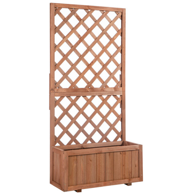 Outsunny 72.5x31.5x149.5cm 45L Garden Wooden Pine Trough Planter with Topped Trellis Climbing Plants Flower Raised Bed Orange - image 1