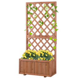 Outsunny 72.5x31.5x149.5cm 45L Garden Wooden Pine Trough Planter with Topped Trellis Climbing Plants Flower Raised Bed Orange - thumbnail 3