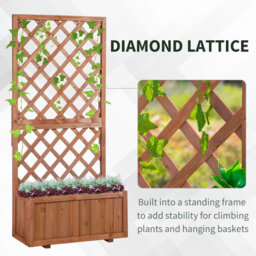 Outsunny 72.5x31.5x149.5cm 45L Garden Wooden Pine Trough Planter with Topped Trellis Climbing Plants Flower Raised Bed Orange - thumbnail 2