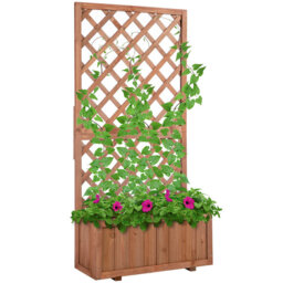 Outsunny 72.5x31.5x149.5cm 45L Garden Wooden Pine Trough Planter with Topped Trellis Climbing Plants Flower Raised Bed Orange - thumbnail 4