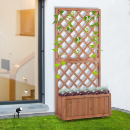 Outsunny 72.5x31.5x149.5cm 45L Garden Wooden Pine Trough Planter with Topped Trellis Climbing Plants Flower Raised Bed Orange - thumbnail 5