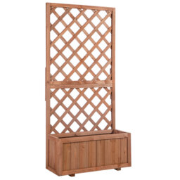Outsunny 72.5x31.5x149.5cm 45L Garden Wooden Pine Trough Planter with Topped Trellis Climbing Plants Flower Raised Bed Orange - thumbnail 1