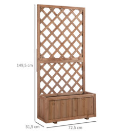 Outsunny 72.5x31.5x149.5cm 45L Garden Wooden Pine Trough Planter with Topped Trellis Climbing Plants Flower Raised Bed Orange - thumbnail 7