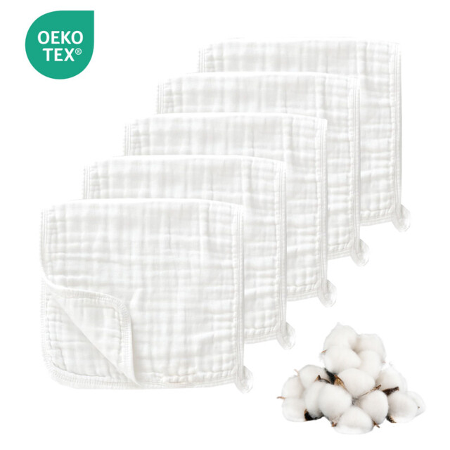 LeBonsoir Towels, 5 Pack Muslin Cloths for Baby, 100% Cotton 6 Layers Absorbent Baby Muslin Squares Cloths for Newborn Boy and Girl, Soft, Breathable and Extremely Absorbent Baby Muslin Burp Cloths, 30*50cm, 5 Pack (White) - image 1