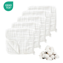 LeBonsoir Towels， 5 Pack Muslin Cloths for Baby， 100% Cotton 6 Layers Absorbent Baby Muslin Squares Cloths for Newborn Boy and Girl， Soft， Breathable and Extremely Absorbent Baby Muslin Burp Cloths， 30*50cm， 5 Pack (White) - thumbnail 1