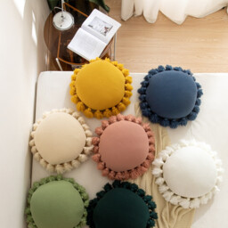 MEROPE, Acrylic Fringed Round Cushion, 45x45cm, green, 1pack - thumbnail 2