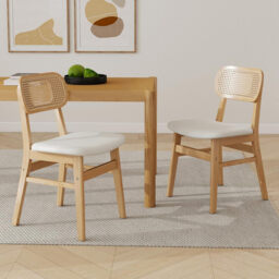 chairus Rattan Dining Chairs Set of 2 Kitchen Side Chairs with Wood Legs for Dining Room, PU Leather White - thumbnail 1