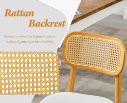chairus Rattan Dining Chairs Set of 2 Kitchen Side Chairs with Wood Legs for Dining Room, PU Leather White - thumbnail 4