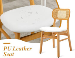 chairus Rattan Dining Chairs Set of 2 Kitchen Side Chairs with Wood Legs for Dining Room, PU Leather White - thumbnail 3