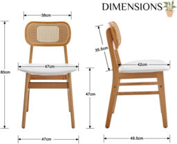 chairus Rattan Dining Chairs Set of 2 Kitchen Side Chairs with Wood Legs for Dining Room, PU Leather White - thumbnail 6