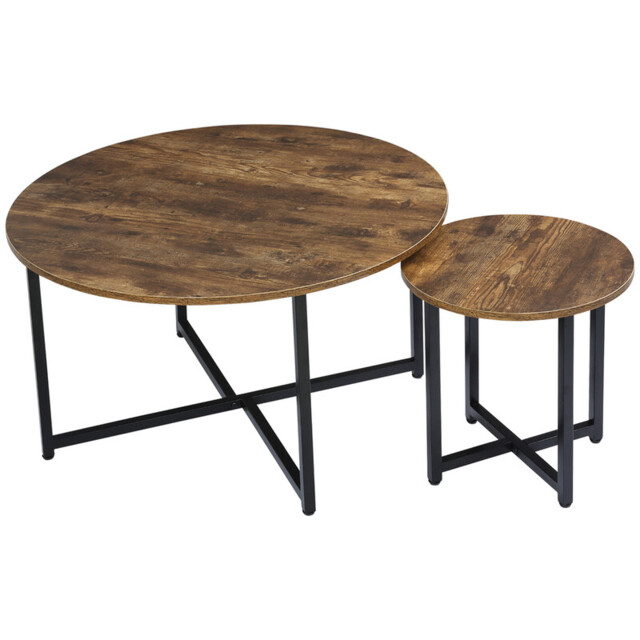 HOMCOM Coffee & Side Table Set Industrial Round Rustic Brown/Black - image 1