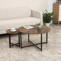 HOMCOM Coffee & Side Table Set Industrial Round Rustic Brown/Black - thumbnail 7