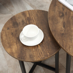 HOMCOM Coffee & Side Table Set Industrial Round Rustic Brown/Black - thumbnail 3