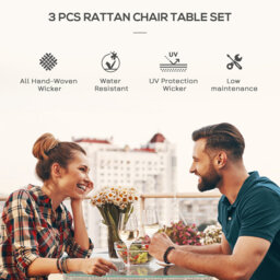 Outsunny 3 Piece Rattan Bistro Set - thumbnail 5