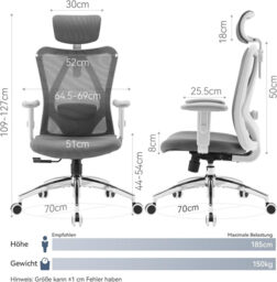 Sihoo M18 Ergonomic Office Chair, Computer Desk Chair with Adjustable Headrest and Lumbar Support, High Back Executive Swivel Chair for Home Office (Grey) - thumbnail 3