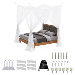 LeBonsoir Four-Sided Bed Net, Summer Mosquito Protection, Rectangular Outdoor Travel Mosquito Net, for Camping/Indoor/Outdoor/Travel Use, Bed Tent/Bed Cover/Bed Curtain, with 6 Hanging Rings and 4 Openings, White, L 210 × W 200 × H 200 cm - thumbnail 7