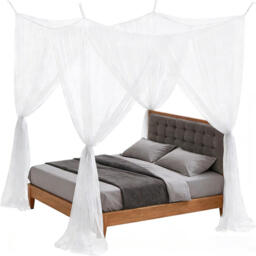 LeBonsoir Four-Sided Bed Net, Summer Mosquito Protection, Rectangular Outdoor Travel Mosquito Net, for Camping/Indoor/Outdoor/Travel Use, Bed Tent/Bed Cover/Bed Curtain, with 6 Hanging Rings and 4 Openings, White, L 210 × W 200 × H 200 cm - thumbnail 5