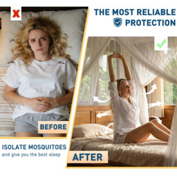 LeBonsoir Four-Sided Bed Net, Summer Mosquito Protection, Rectangular Outdoor Travel Mosquito Net, for Camping/Indoor/Outdoor/Travel Use, Bed Tent/Bed Cover/Bed Curtain, with 6 Hanging Rings and 4 Openings, White, L 210 × W 200 × H 200 cm - thumbnail 4