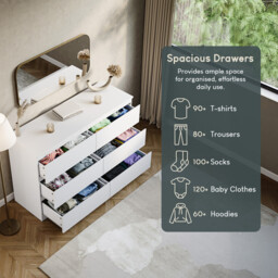 Vida Designs Drawer Chest Denver 6 Drawers White - thumbnail 5