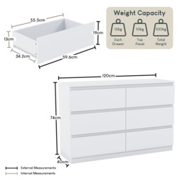 Vida Designs Drawer Chest Denver 6 Drawers White - thumbnail 3