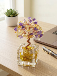 JU7CER 1PC Citrine Tree with Treasure Bowl Teacup - Natural Crystal Chip Money Tree, Mixed Decoration of Amethyst & Yellow Crystal, Wealth Tree Ornament for Office, Home & Wedding Decor, Christmas Must-Have - thumbnail 7