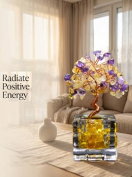JU7CER 1PC Citrine Tree with Treasure Bowl Teacup - Natural Crystal Chip Money Tree, Mixed Decoration of Amethyst & Yellow Crystal, Wealth Tree Ornament for Office, Home & Wedding Decor, Christmas Must-Have - thumbnail 3