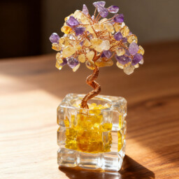 JU7CER 1PC Citrine Tree with Treasure Bowl Teacup - Natural Crystal Chip Money Tree, Mixed Decoration of Amethyst & Yellow Crystal, Wealth Tree Ornament for Office, Home & Wedding Decor, Christmas Must-Have - thumbnail 1