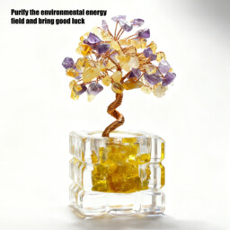 JU7CER 1PC Citrine Tree with Treasure Bowl Teacup - Natural Crystal Chip Money Tree, Mixed Decoration of Amethyst & Yellow Crystal, Wealth Tree Ornament for Office, Home & Wedding Decor, Christmas Must-Have - thumbnail 6